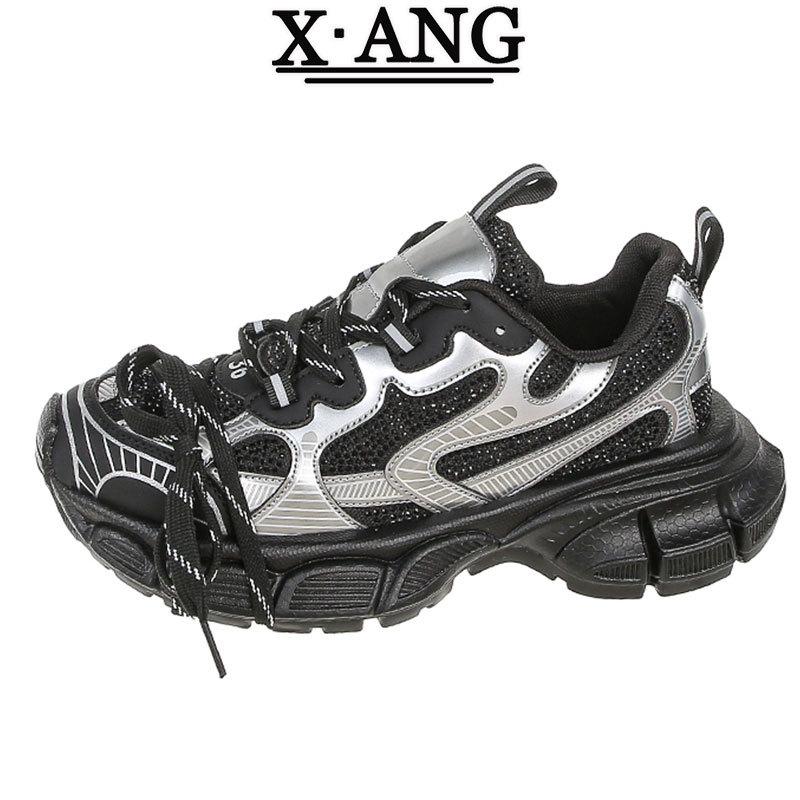 

Туфли Paris со стразами, весна-лето 2025, новые, на толстой подошве, увеличивающие рост, из сетки, повседневные спортивные туфли, женские туфли Ankola красного цвета 35