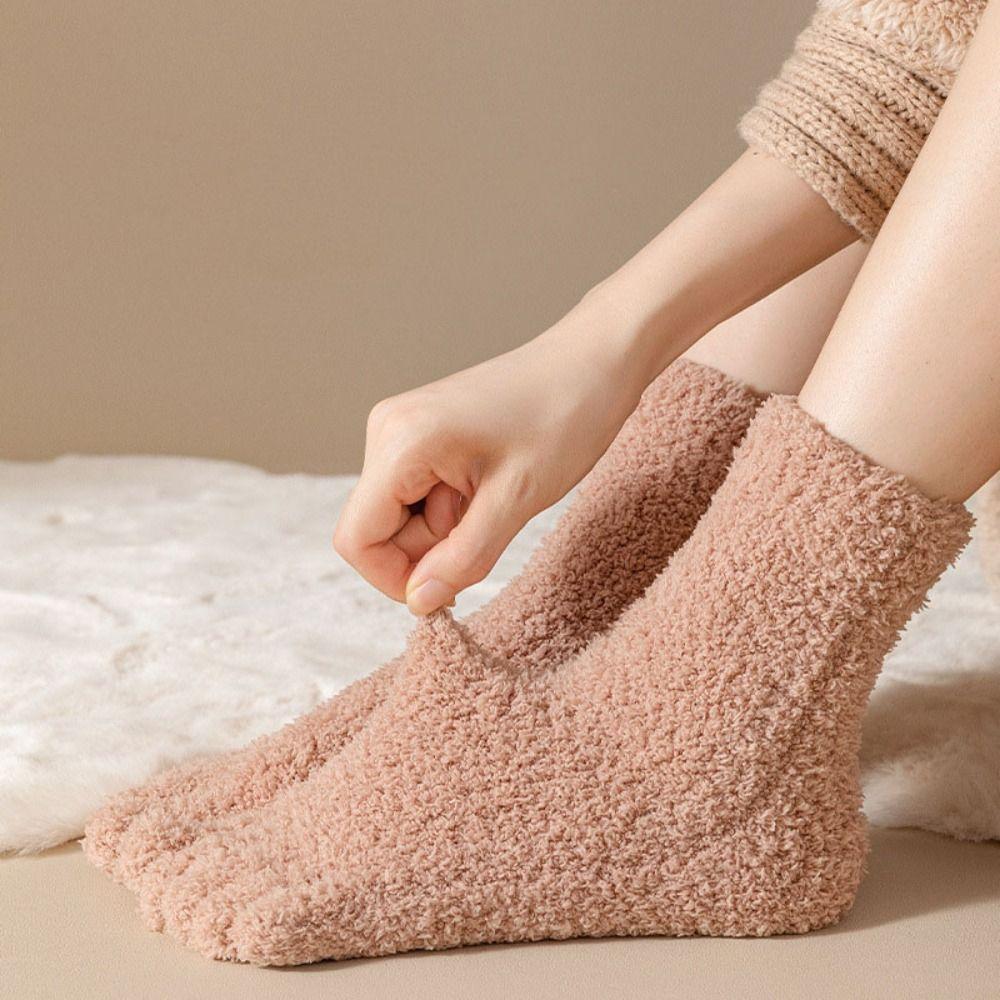 Winter Five Toe Plush Socks Mid Tube Floor Socks Women Five Toe Fleece Socks  For Female Men