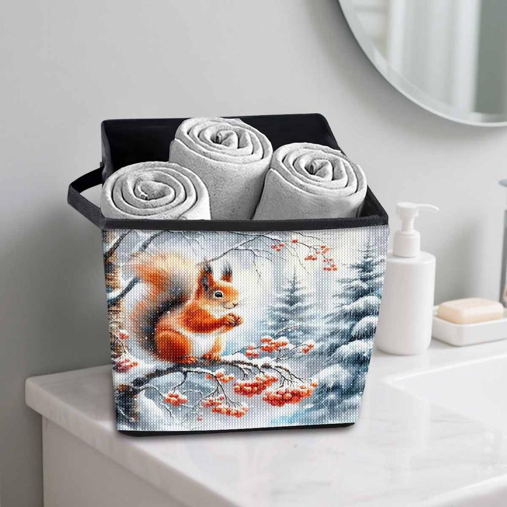 The Squirrel on The Branch 5D Diamond Painting Storage Basket Full Round Drill Mosaic Diamond Embroidery Cross Stitch Kits Home Decor Home Decor