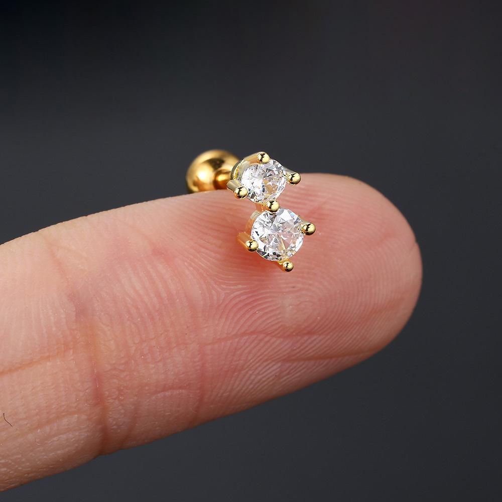 1pc Simple Gold Color Elegant Screw Stud Earring For Women Cute Ear Piercing Lobe Cartilage Accessory Mini Zircon Ear Jewelry