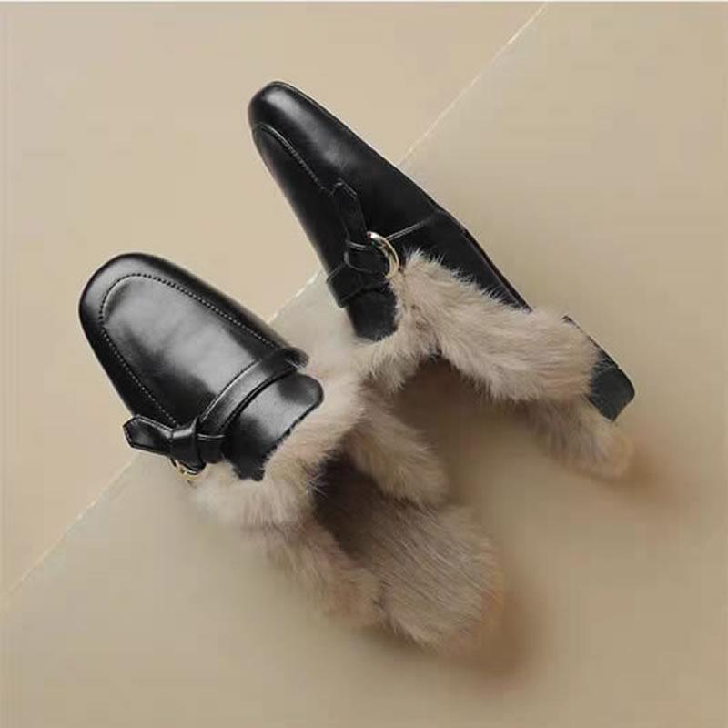 

Меховые балетки Женские тапочки Короткий плюш Платформа Хлопковая обувь Неглубокие Туфли на пряжке Повседневная обувь Тренд 2025 Дизайнерская пряжка Zapatos Femme 40 чёрный