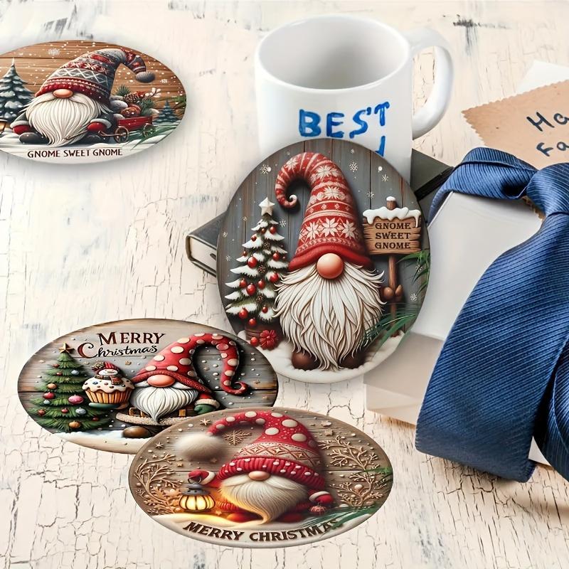 6 Stück Weihnachtswichtel-Muster Holzuntersetzer - Hitzebeständig, Dekoration für Zuhause & Café, Getränkeunterlagen