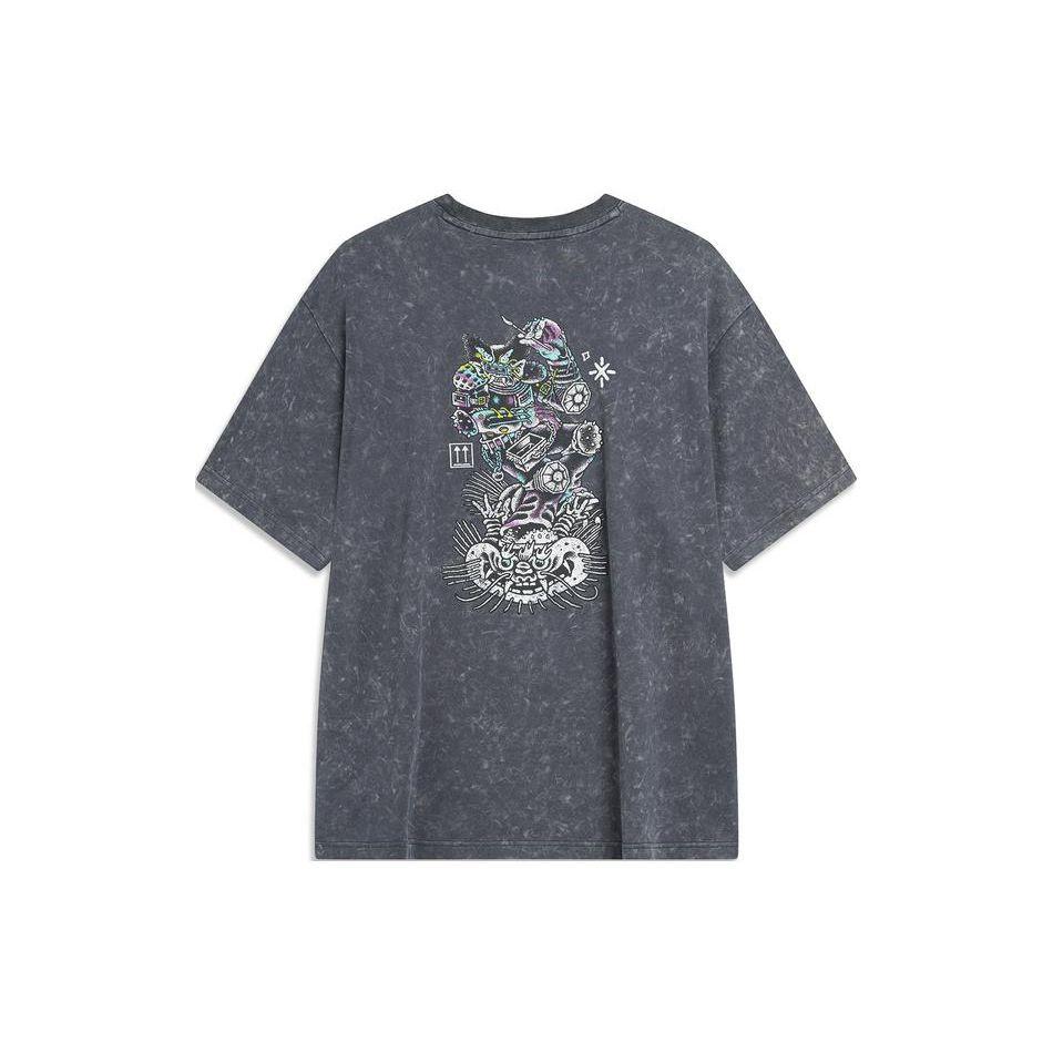 Li-Ning Wade Series All Over Print Pullover Short Sleeve T-Shirt Unisex Tops Cold-Sand-Black AHST941-5