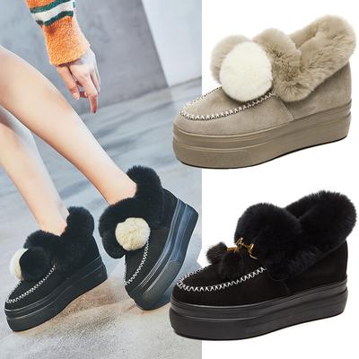 Winter Women's Genuine Leather Shoes Platform Height Increasing Insole Versatile Non-Slip Warm Snow Boots