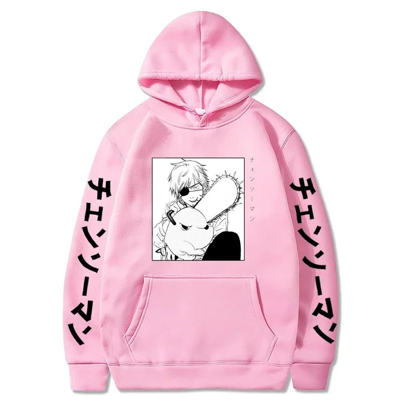 Anime Chainsaw Man Hettegenser Dame Streetwear Langermet Harajuku Genser Topper Gotisk Hettegenser Løse Hettegensere