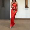 In the Summer of 2008, the New European and American Style Suspender Halter Slim Dress Long Dress Women's Red Satin Dress Sexy Temperament
