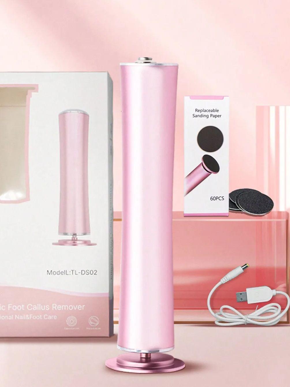 Electric foot callus remover, cordless foot file, rechargeable automatic remover, pedicure tool, remover, sharpener, grinder розовый