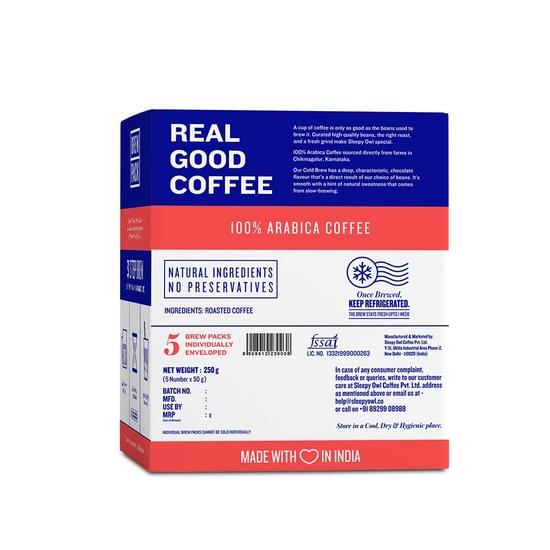 Sleepy Owl Original Cold Brew Coffee Bags | Set of 5 Packs - Makes 15 Cups | Easy 3 Step Overnight Brew - No Equipment Needed, 100% Arabica