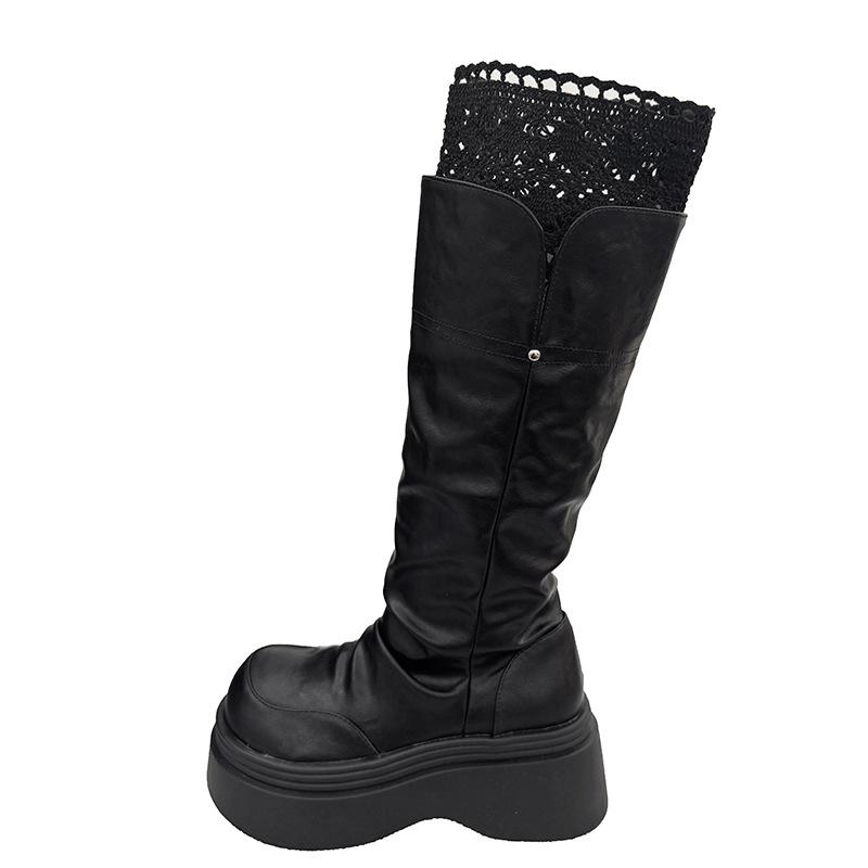 Retro British style white platform boots women's boots 2025 new autumn with skirt thin knight boots