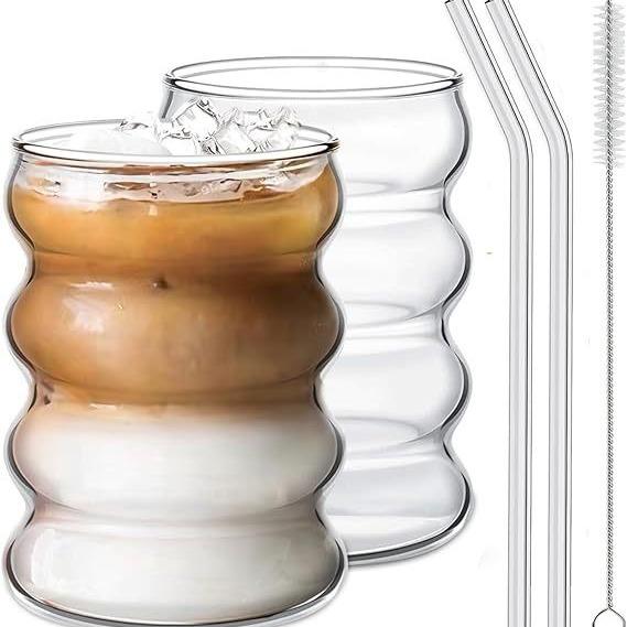 Heat-Resistant Cute Caterpillar High Borosilicate Glass Cup with Straw - Perfect for Coffee, Water, and Milk