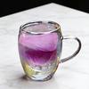 Double Wall Glass Coffee Mug with Handle High Borosilicate Heat Resistant Cup Colorful Petal Design Hot