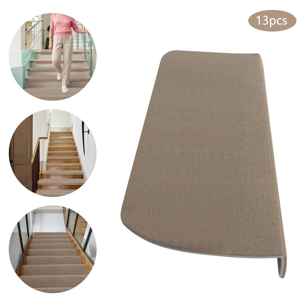 13PCS Non-Slip Stair Treads Carpet Steps Indoor Stair Protection Covers Rug Pads with Plastic Backing for Children Beige