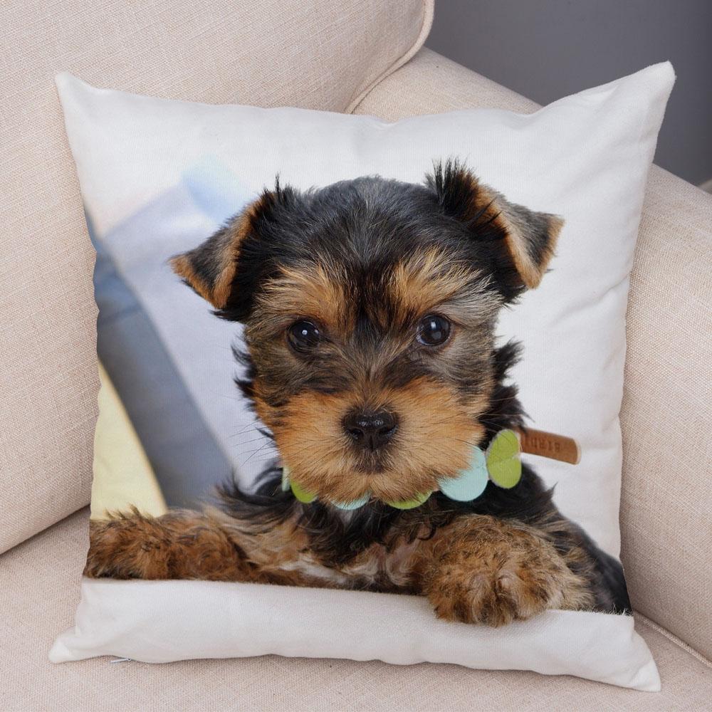 Cute Pet Animal Cushion Cover MINI Yorkshire Dog Polyester Pillowcase Decorative  Print  for Sofa Home Ca