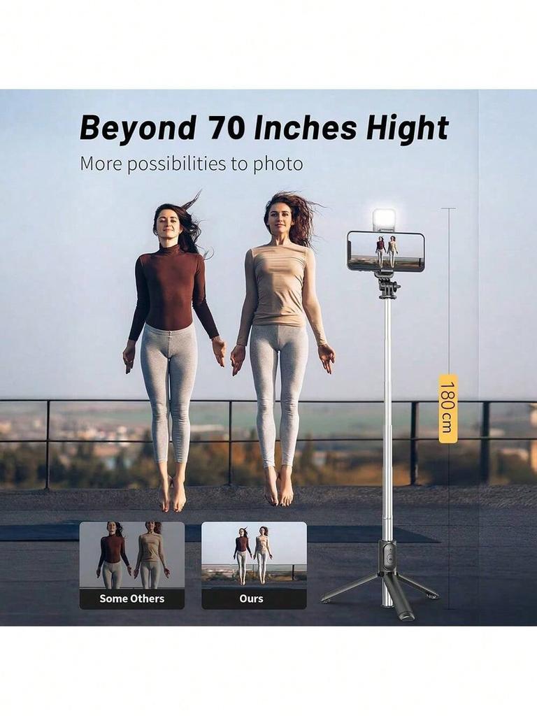 70'' Extendable Selfie Stick Tripod With Wireless Remote & Light – Portable Phone Stand For Smartphones And Cell Phones