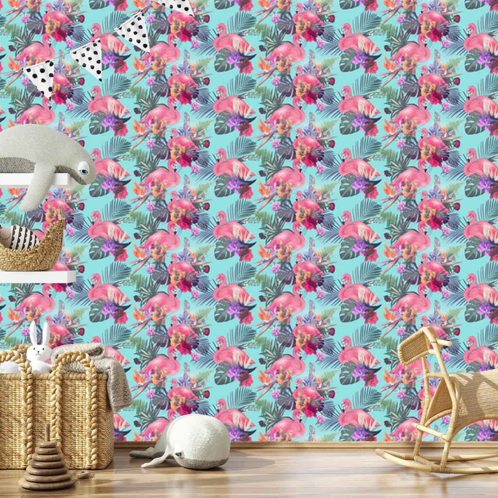 Flamingos flowers leaves and nature wallpaper for living room and bedroom 50x1000