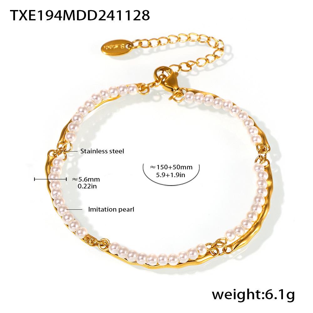 Qiong Yao Handmade Korean Sweet Clavicle Necklace & Bracelet Set with Mother-of-Pearl Beads for Women