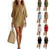 Women V Neck Loose Fit Short Sleeve T Shirt Dress Summer Casual Beachwear Vacation Tunic Lightweight Relaxed Style Dress