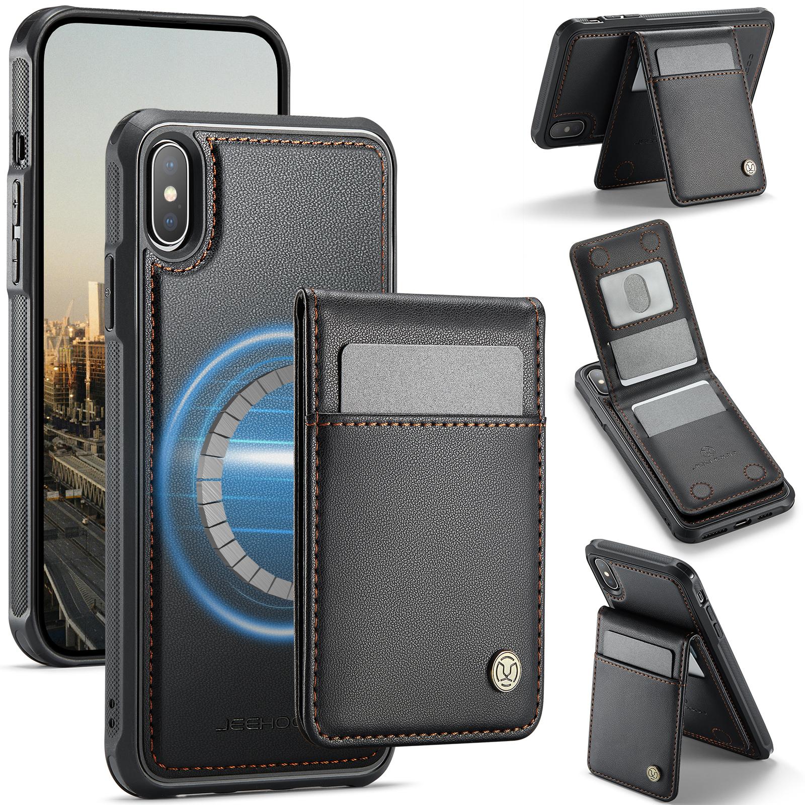 

For iPhone XS 5.8 inch/iPhone X Leather Back Cover Compatible with MagSafe JEEHOOD J06 Phone Case with Card Bag RFID Blocking