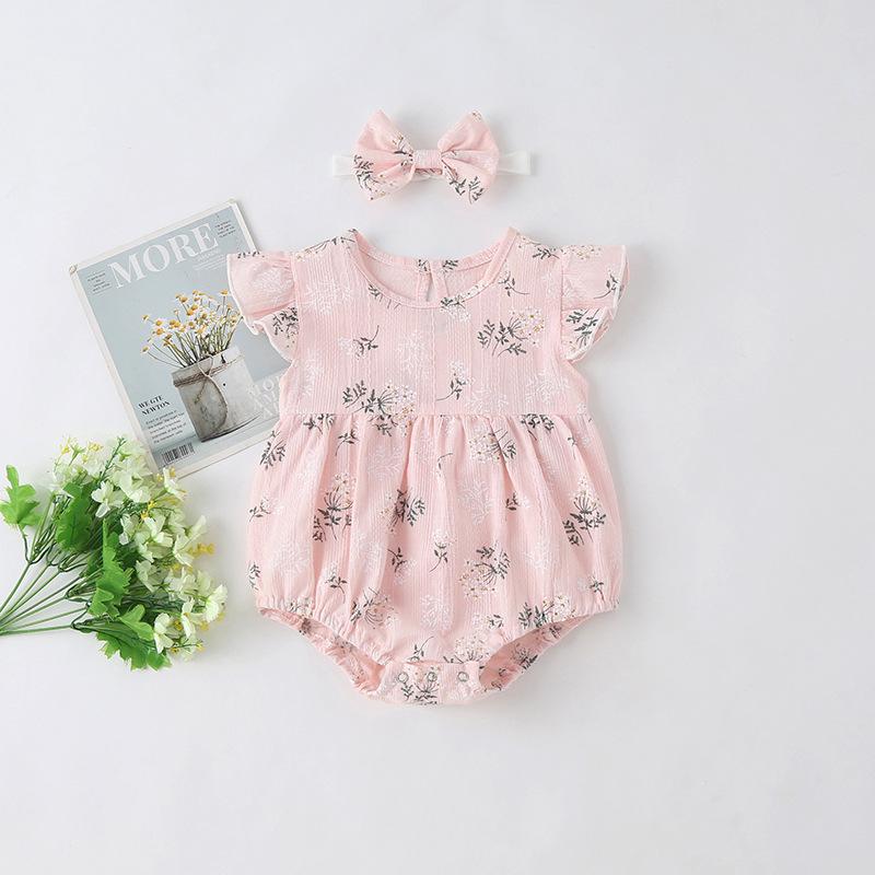 2022 Summer Breathable Cotton Flutter Sleeve Romper for Baby Girls 90 cm