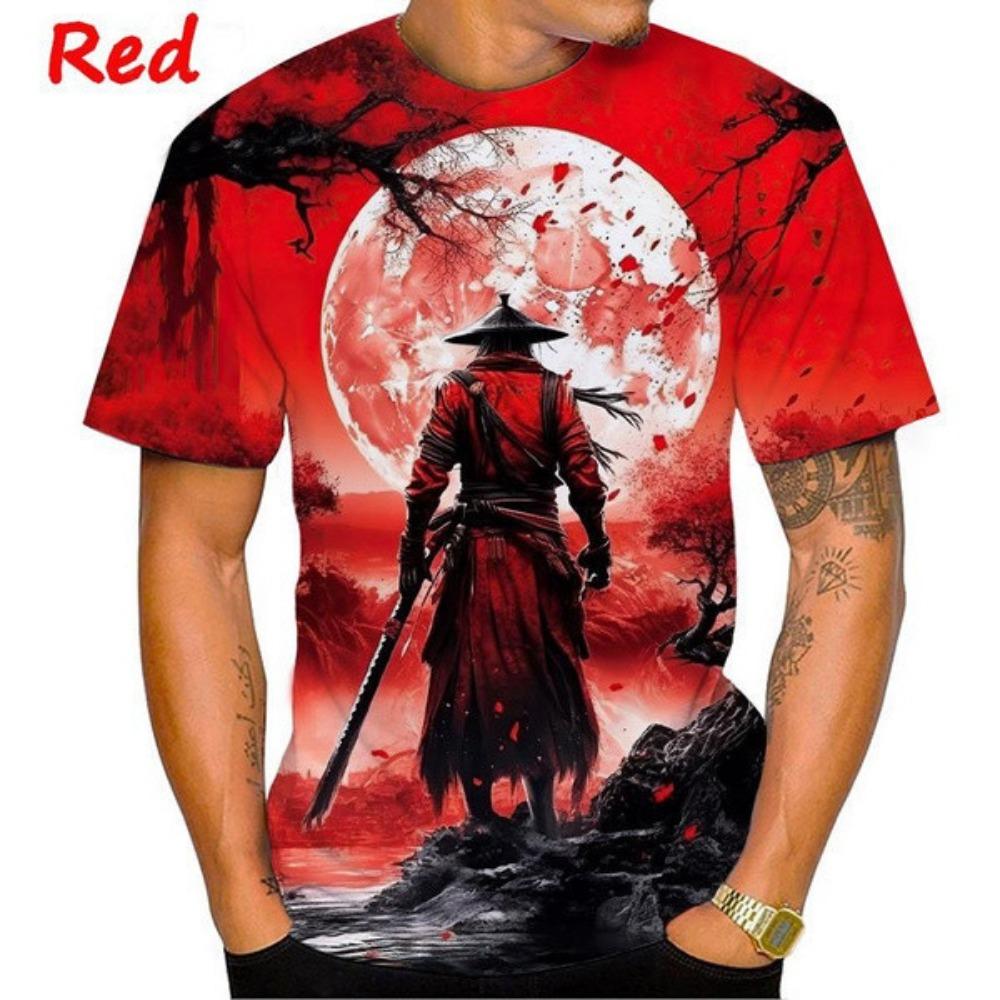 Japanese Samurai 3 print, Japanese armor t-shirt, ninja neck, round neck, short sleeved, cherry blossom, male and female swords.