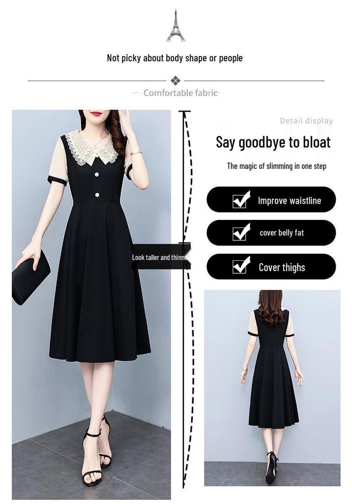 Plus Size Elegant Slimming Dress - Short Sleeve, Two-Piece Look, Summer Fashion.