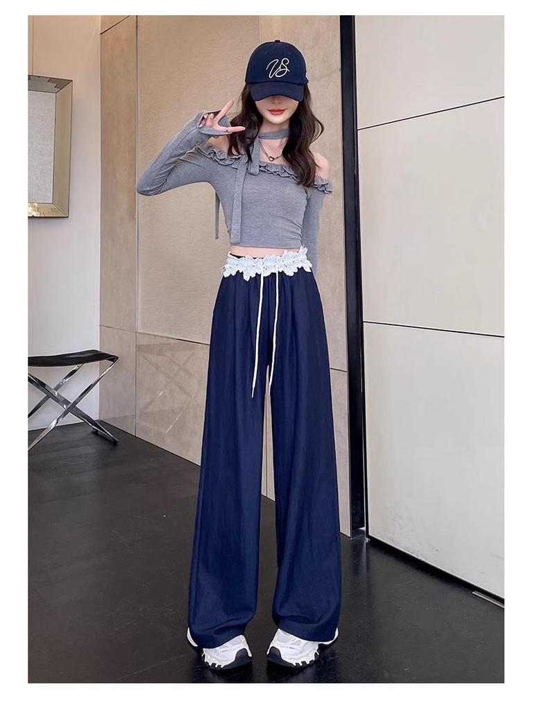 2025 Spring French Lace High-Waist Wide-Leg Trousers