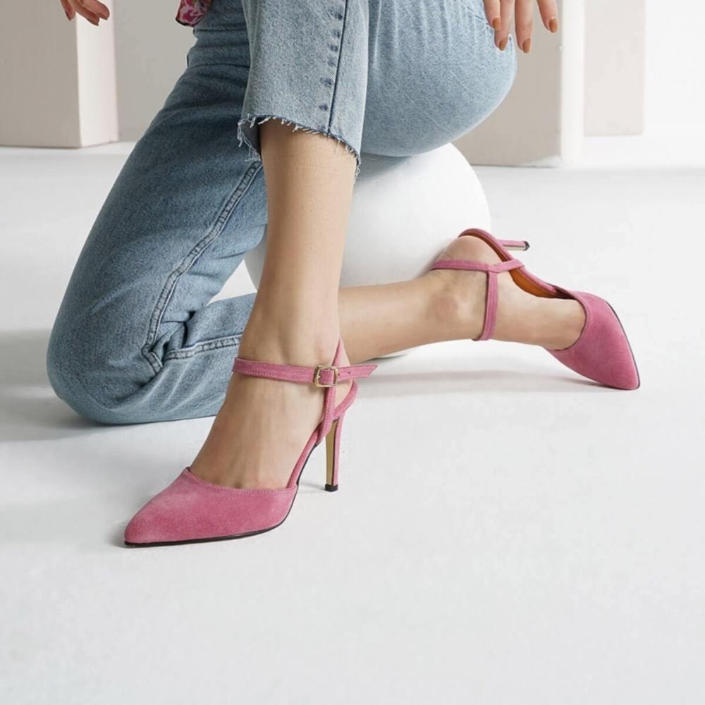 Women's Fashion Genuine Suede Pink Women's Heeled Shoes