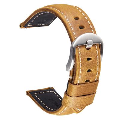 Watch Strap Leather Smart Watch Strap Watch Band Genuine Leather Strap 20mm 22mm 24mm Waterproof Silver Black Buckle Leather with Tools Quick Release