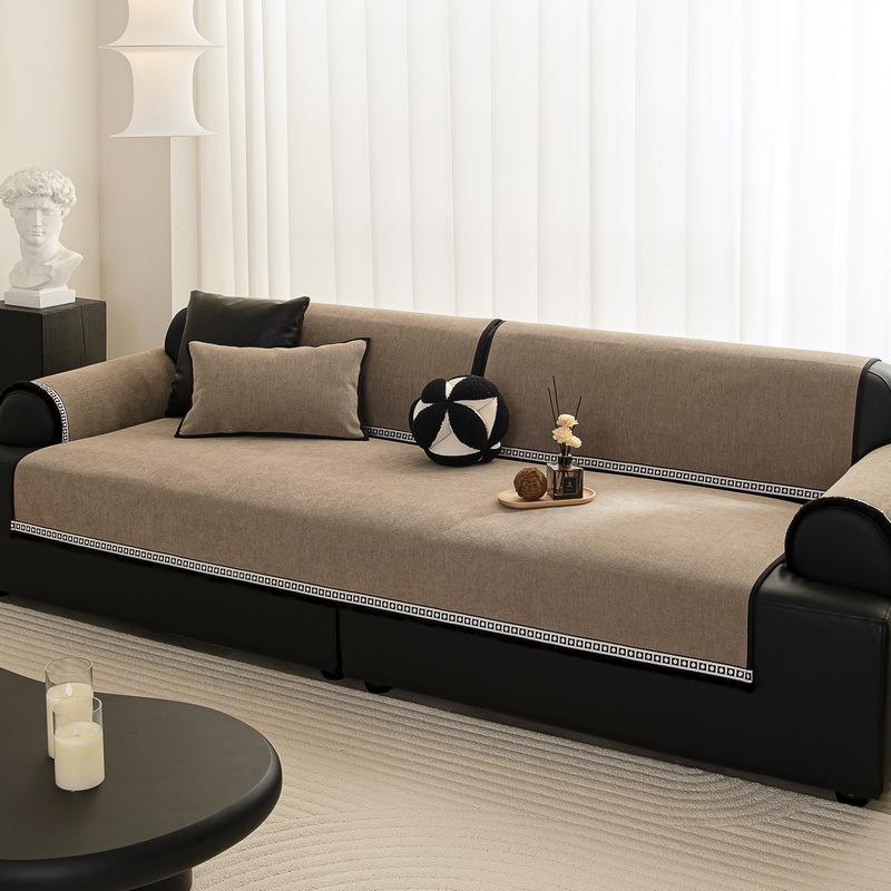 Simple Solid Color Sofa Cushion  New Four-Season Universal Straight Row Cloth Towel High-End Non-Slip Leather Sofa Seat Cushion