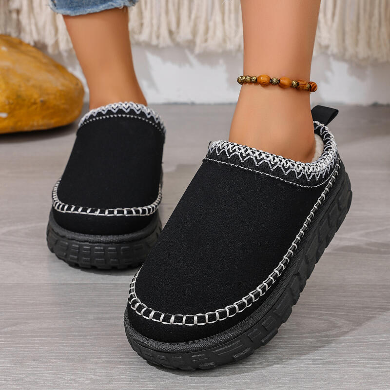 Fashion Women's Winter Embroidery Cotton Mules Slippers 2025 Soft Thick Bottom Indoor Slippers Warm Short Plush Designer Shoes for Woman