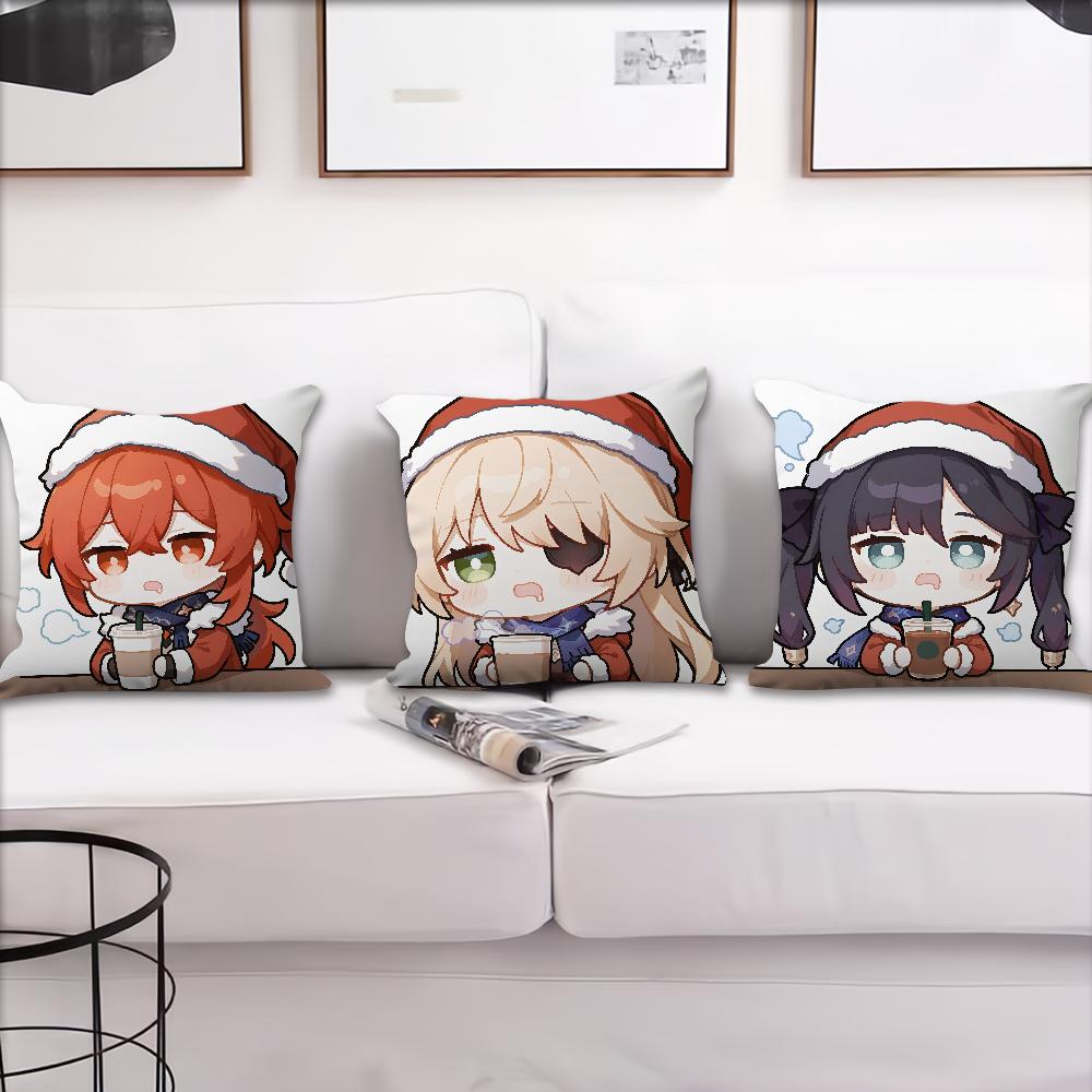 Genshin Impact Christmas a Game cushion cover Pillow Cover Decoration Room Home Sofa living Office Car Nordic Simplicity