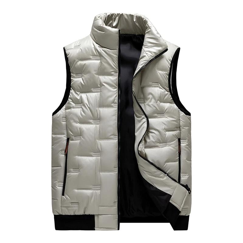 Autumn Winter Popular Men's Casual Plus Size Vest Stand Up Collar Windproof and Warm and Plush Sleeveless Cotton Jacket  Outdoor
