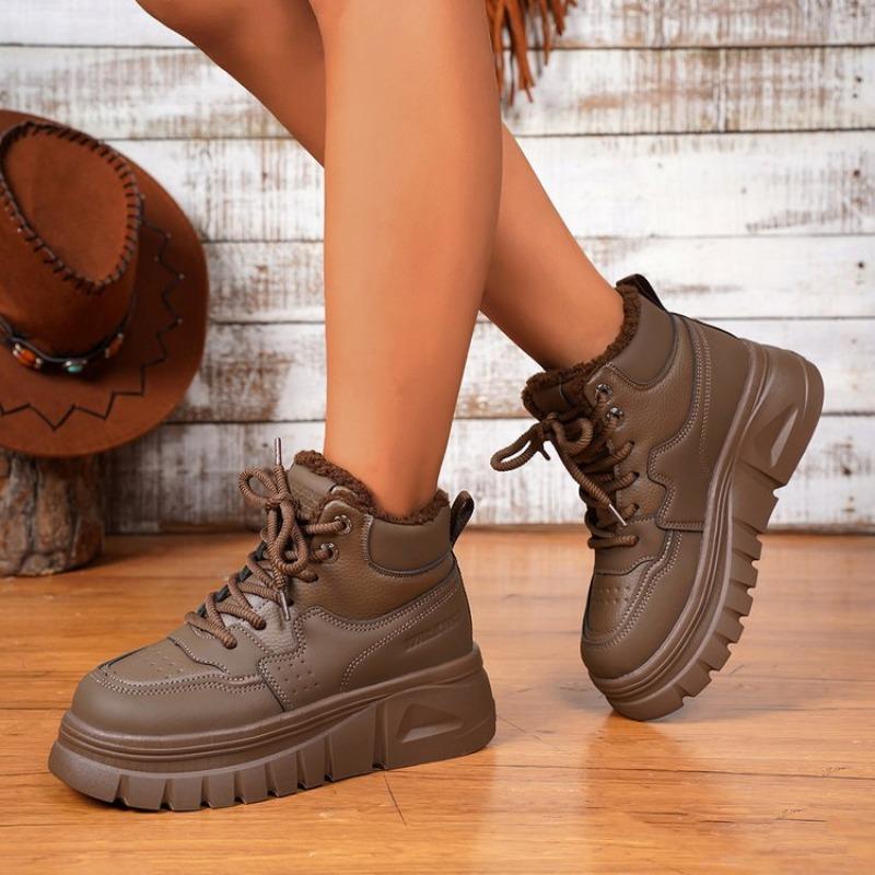 Winter new snow shoes round head Martin boots thick-soled velvet warm women's boots trendy solid color women's shoes