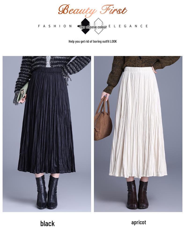Elegant 2025 Autumn Women’s A-line Pleated Skirt with Elastic Waist – Korean Style
