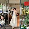 Mori bow tie neck dress women's summer new waist college style gentle and thin sweet long dress