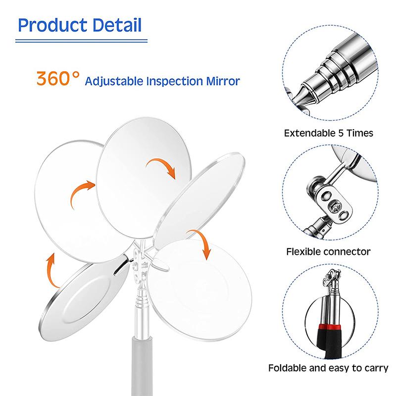 50mm Portable Car Telescopic Detection Lens Inspection Mirror Angle Observation Round Reflector Mirror 360Repair Inspection Tool