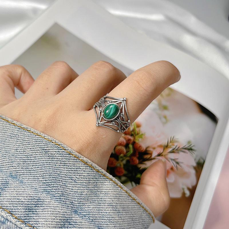 Natural Gemstone Moonstone Topaz Tiger Eye Kyanite Colored Treasure Ring Women'S S925 Sterling Silver Thai Silver Index Finger Ring