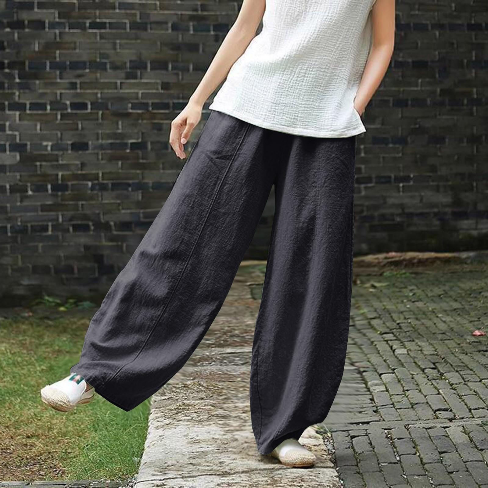 

Женские модные свободные повседневные однотонные брюки из хлопка и льна с карманами XXXXXL