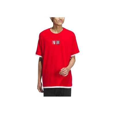 adidas Koszulka Neo Gaokao z nadrukiem graficznym, luźna, z okrągłym dekoltem i krótkim rękawem, unisex, topy, jasnokarmazynowa IP4043