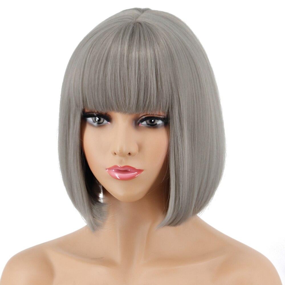 MERISIHAIR Short Straight Bob Synthetic Wigs with Bangs for Black Women Heat Resistant Wig for Cosplay Party Daily Hair