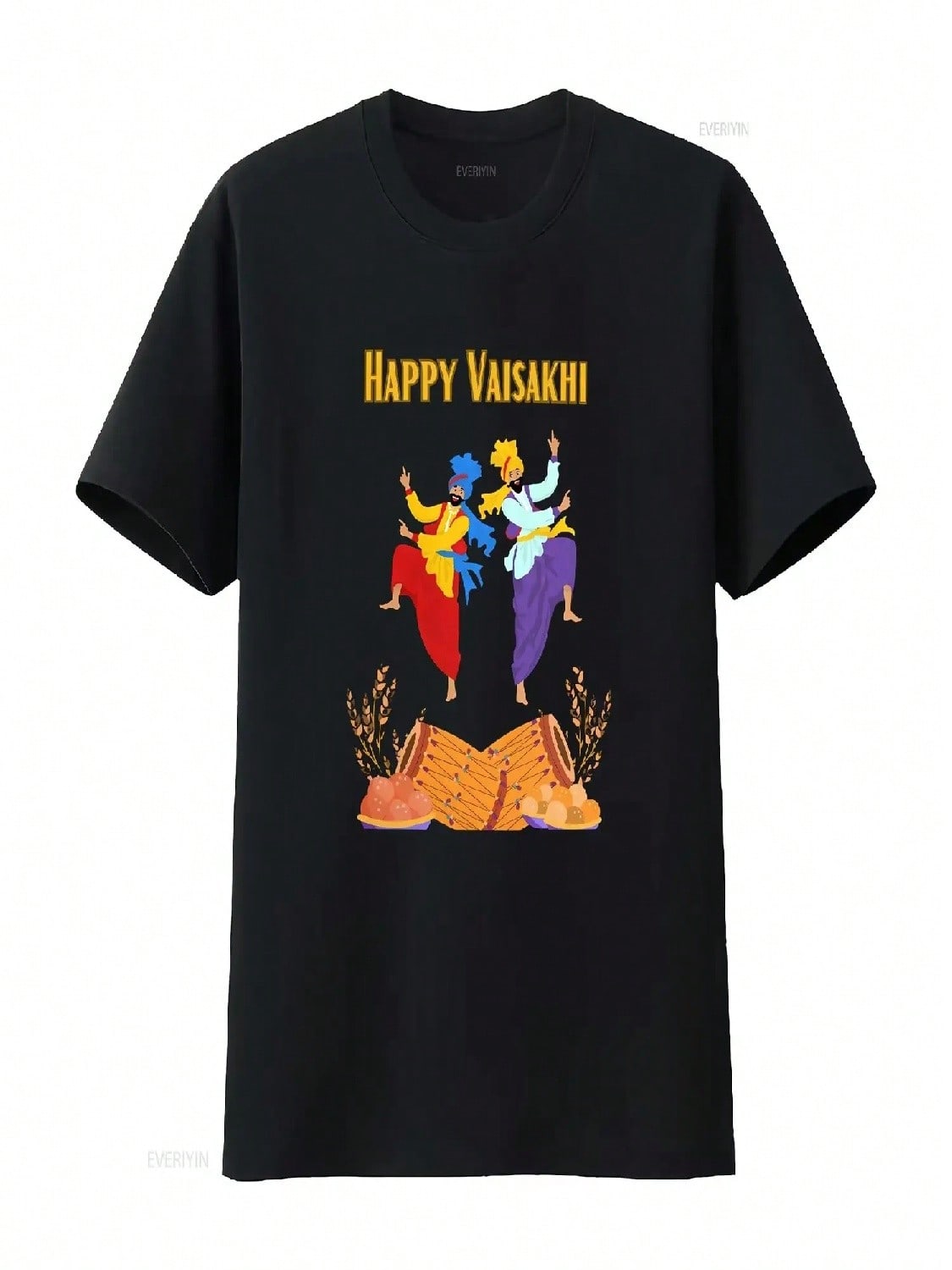 Vibrant Punjabi Festival T Shirt With Bhangra Dancers Cultural Celebration Vintage Washed Unisex Stylish Versatile Fashion S разноцветный