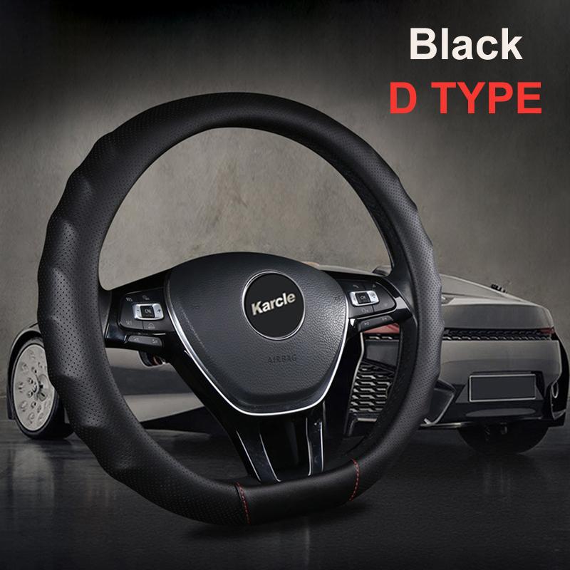 Karcle 3D PU Leather Steering Wheel Cover 15 Inch O/D Type Great Grip Anti-Slip Design Four Seasons Auto Car Protection
