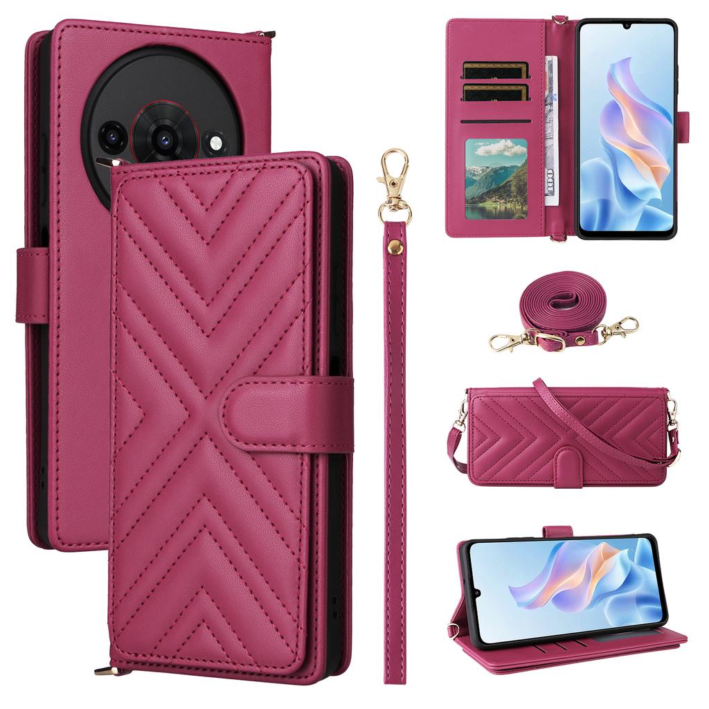 For ZTE Blade A76 5G Case with Shoulder/Wrist Strap Leather Phone Cover Stand Wallet