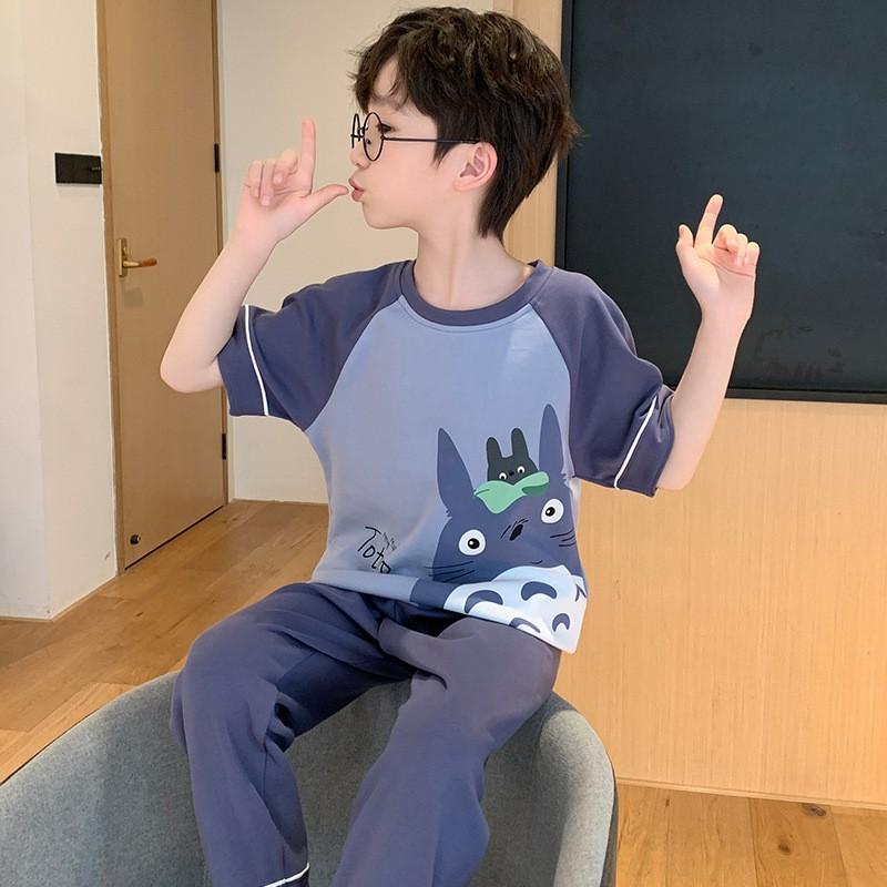 Cotton Short Sleeve Pajama Set Boys Lightweight Sleepwear Cartoon Print Kids Home Wear