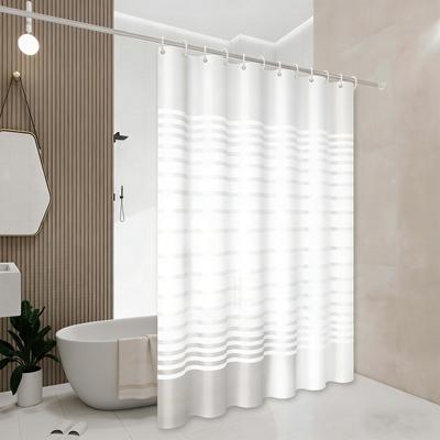 White Striped Shower Curtain with Horizontal Line Design, Simple and Refreshing Style, Shower Partition Curtain