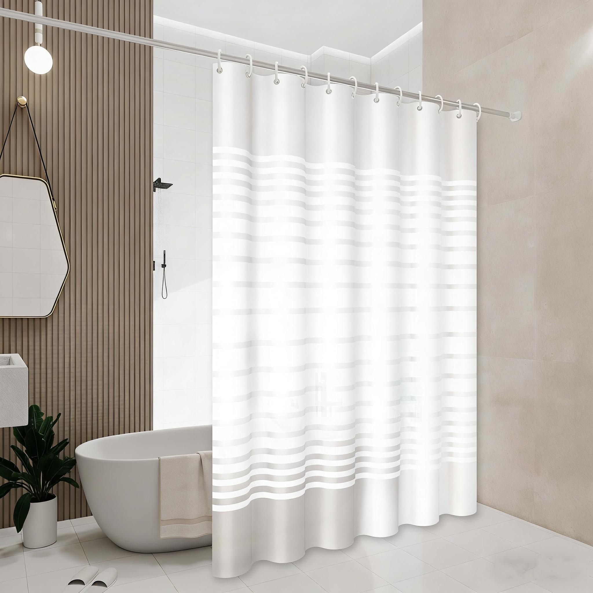 

White Striped Shower Curtain With Horizontal Line Design, Simple And Refreshing Style, Shower Partition Curtain W60H190(CM)-1 Pcs