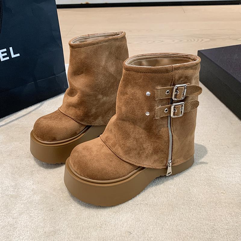 Fashion Ankle Boots for Women New Winter Autumn 6CM Motorcycle Boots Thick Heels Platform Suede Leather Sneakers Short Boots Mujer Botas