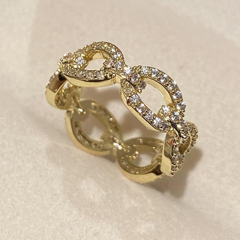 Huitan Kettenglied Design Fingerringe für Damen Voll besetzt mit strahlendem Zirkonia Statement Damen Hochzeitszubehör Schmuck
