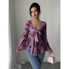 DAFIFY Women's Fashion Casual Spring Autumn Flower Pattern Print Long Sleeve V-Neck Blouses & Shirts