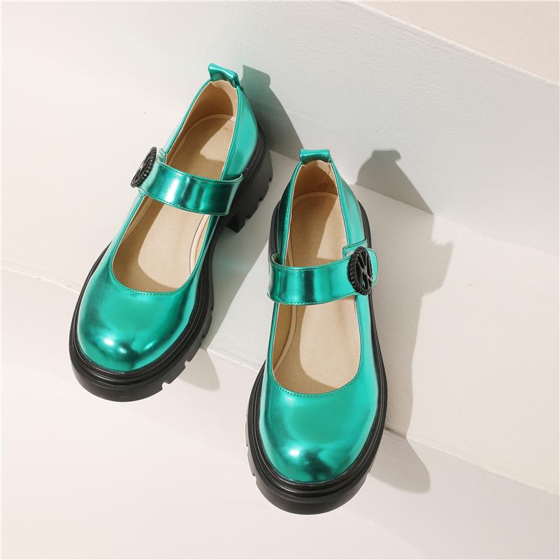 Women Mary Janes Pumps Round Toe Chunky Mid Heels Buckle Platform Glove Shoes Ladies Fashion Shoes Spring Autumn Pink 43